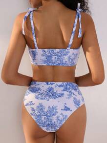 Swim Mod 夏季海滩女士植物印花比基尼套装