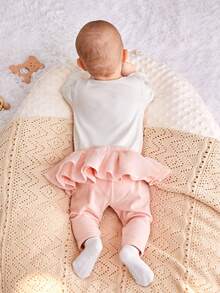 SHEIN Bộ đồ liền thân dài tay cổ tròn in họa tiết hoạt hình và quần lưới tương phản 2 trong 1 cho bé gái - Nhiều màu - Xem 11