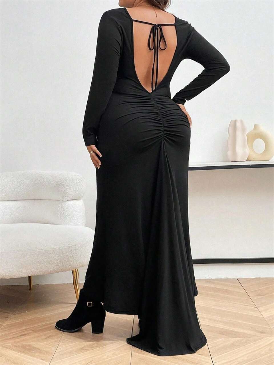 Plus Size Women's Knotted Backless Ruffled Mermaid Dress