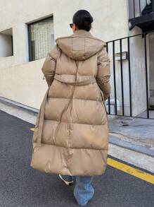 DAZY Áo khoác có mũ trùm đầu và đệm lót tự buộc cho nữ, Quần áo mùa đông cho nữ, Áo khoác mùa đông cho nữ - Màu Khaki - Xem 2