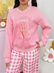 SHEIN EZwear 卡通和文字設計休閒運動衫 - 粉色 - 查看 1