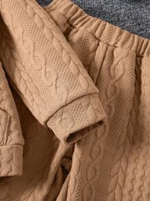 SHEIN Little Girls' Hooded Sweatshirt And Jogger Pants Two Piece Set - Khaki - View 4