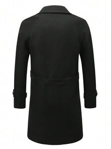 Manfinity Homme Men'S Lapel Collar Double Breasted Belted Trench Coat - Black - View 4