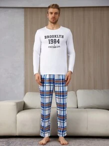 Men's Plaid Drawstring Waist Home Wear Bottoms - Multicolor - View 6