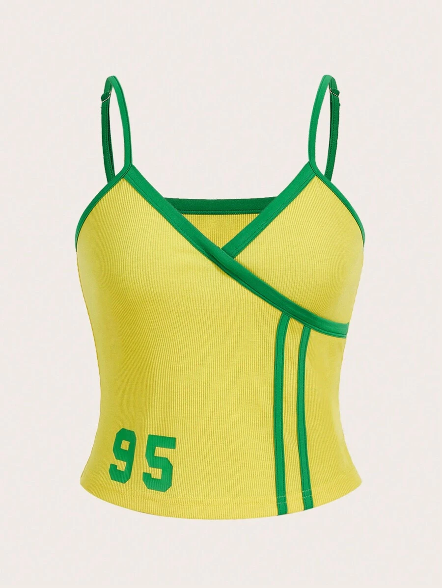 SHEIN EZwear 巴西队拼色女式吊带 - 黃色 - 查看 1