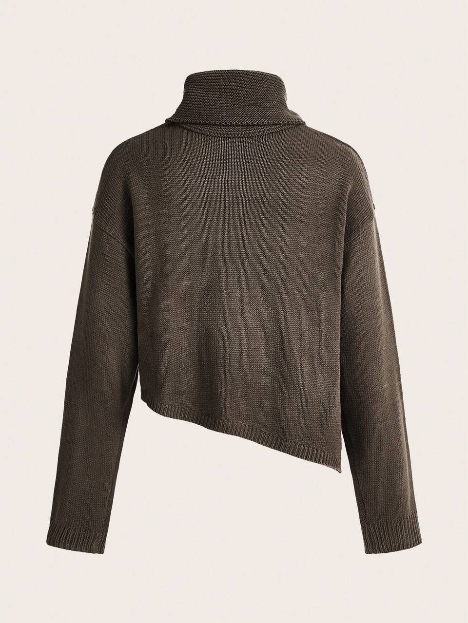 Solid Turtleneck Drop Shoulder Sweater