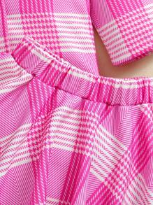 SHEIN Nhỏ bé Cô gái Hợp thời Kẻ sọc In Giải trí Áo vest Và Hình ô Bộ váy Đối với Mùa thu Và Mùa Đông - Màu Hồng Tươi - Xem 4