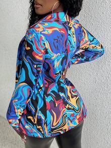 Slaydiva 女式印花流麵西裝外套,單排釦設計 - 彩色 - 查看 2