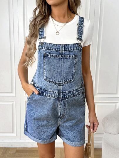 SHEIN 帶口袋孕婦工裝背帶褲,不含上衣