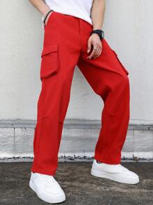 Manfinity EMRG Loose Fit Men's Solid Color Straight Leg Jeans With Flap Pockets
