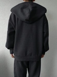 SHEIN Cottnline 女士純色帽衫拉鍊外套 - 深灰色 - 查看 2