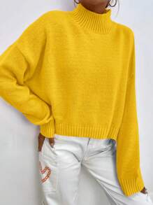 EURMUSE Mock Neck Drop Shoulder Jumper - Yellow - View 4