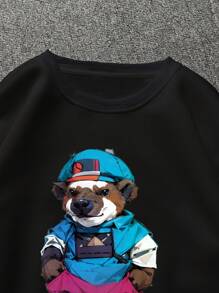 Men's Round Neck Black Sweatshirt With Dog Print - Grey - View 3