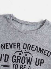 Flirla Plus Slogan & Cartoon Graphic Sweatshirt Pullover Fall Sweatshirt - Light Grey - View 5