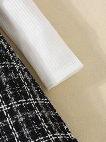 Cô gái Kẻ sọc Đầm Và Màu thuần Áo 2 Miếng Quần áo Bộ - màu đen - Xem 4