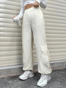 SHEIN Unity 女式降落傘貨物褲 - 米色 - 查看 4