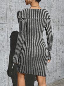 SHEIN Unity Ribbed Knitted Slim Fit Sweater Dress - Grey - View 2