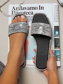 SHUZIA 女士鑲鑽平底涼鞋 - 黑色 - 查看 3