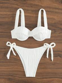 SHEIN Swim Summer Beach White Bikini Set With Underwire Music Festival - White - View 5