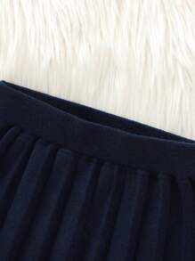 嬰兒女孩條紋邊褶皺針織裙 - 黑色 - 查看 3