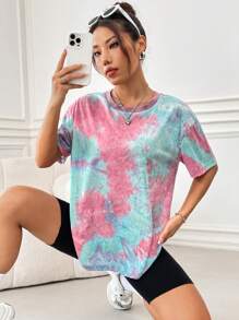 SHEIN EZwear 紮染印花圓領短袖t卹 - 彩色 - 查看 1