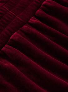 SHEIN Clasi Hơn 1 Miếng Cổ giả Tay áo lồng đèn Nhung Đầm - Màu Đỏ Sâu - Xem 4