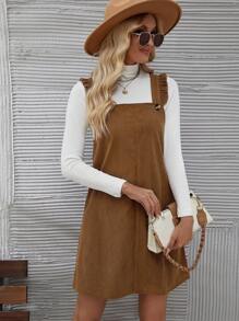 SHEIN Essnce Women's Pinafore Dress With Scallop Edge Detail - Yellow - View 3