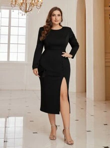 SHEIN Belle Plus Size Women's Metallic Fringe Backless Party Dress - Teal Blue - View 4