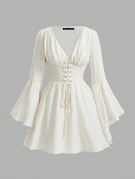 SHEIN MOD Abendkleid mit Ärmeln, Damen Kleid mit ausgestellten Ärmeln und Taillenbindung