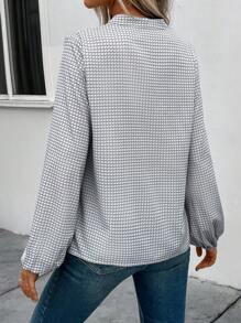 SHEIN Clasi 女式v領口襯衫,氣球袖式,全印花款 - 彩色 - 查看 2