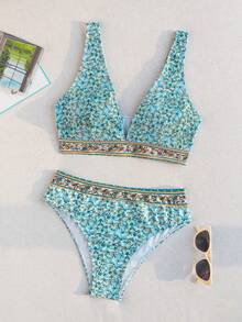 SHEIN Swim 女士花卉印花泳裝套裝 - 彩色 - 查看 4