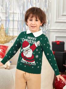 SHEIN Young Boy Christmas Santa Claus Pattern Sweater,In Fall/Winter - Multicolor - View 4