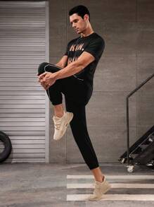 Manfinity Sport Corelite 男士側條紋彈性腰運動褲 - 黑色 - 查看 5