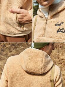 In My Nature In My Nature Herren Outdoor Sherpa Fleece Hoodie Jacke Mit Englischer Stickerei Und Reißverschluss Details