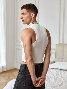 Manfinity Fever City 男士純色貼身緊身背心 - 白色 - 查看 2