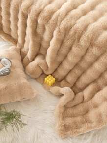 1pc Solid Color Faux Jacquard Bubble Plush Blanket, Skin-Friendly Comfortable Warm, Suitable For Bed Or Sofa - Khaki - View 8
