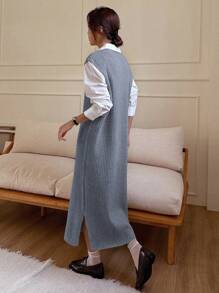 DAZY 女式肋紋針織毛衣背心裙 - 淺藍色 - 查看 2