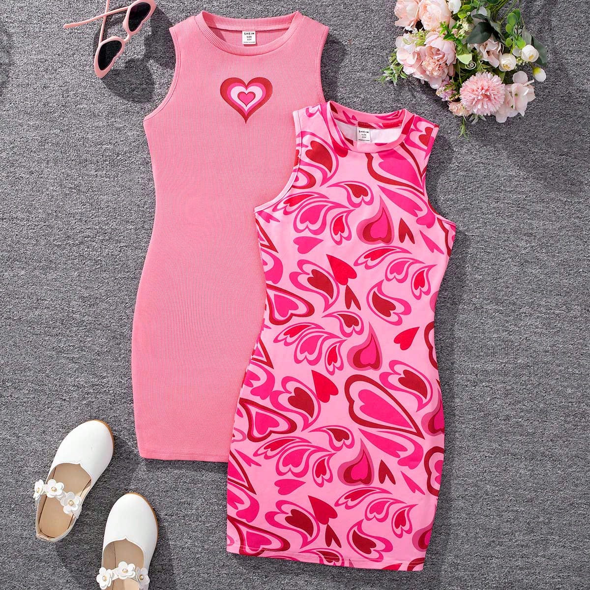 Conjunto De 2 Piezas De Vestido Sin Mangas De Punto Deportivo Y Streetwear Con Cuello Redondo Para Niñas