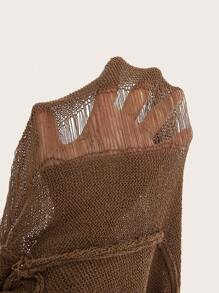 ROMWE PUNK Plus Asymmetrical Neck Ripped Sweater Dress Without Lingerie Set - Coffee Brown - View 5