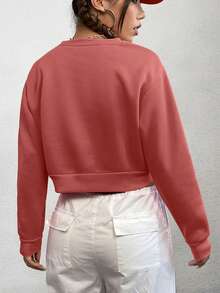 SHEIN EZwear Chất rắn Lót nhiệt Áo len crop - Màu hồng gỉ - Xem 2