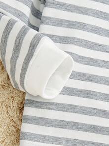 SHEIN 嬰兒中性休閒條紋和拼接撞色短袖polo衫, 長袖上衣 - 黑色 - 查看 5