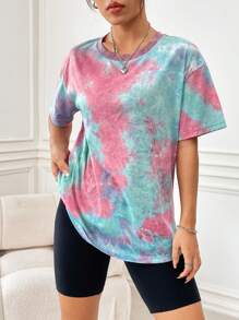 SHEIN EZwear 紮染印花圓領短袖t卹 - 彩色 - 查看 5