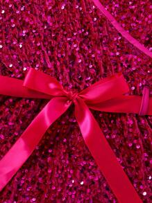 青少年女孩亮片長袖高腰華麗派對連身衣 - 玫紅色 - 查看 5