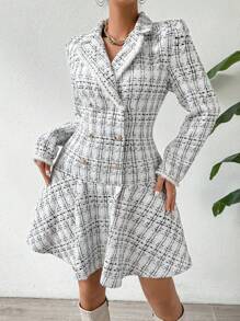 Chiquease Của phụ nữ Kẻ sọc Tay áo dài Đôi ngực Đầm - Đen và trắng - Xem 3