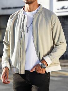 Manfinity Homme Loose Men's Vintage Denim Jacket With Baseball Collar And Raglan Sleeves - Khaki - View 1