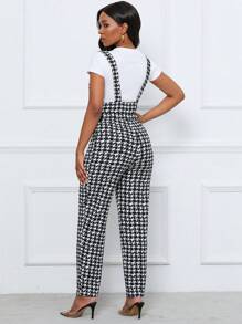 SHEIN Clasi Women Jumpsuits Berikat Kantong Houndstooth Casual Anggun - Hitam dan Putih - View 2