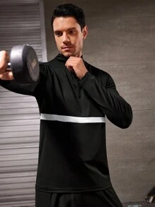 SHEIN Riding 男友风格男士撞色立领高尔夫衬衫