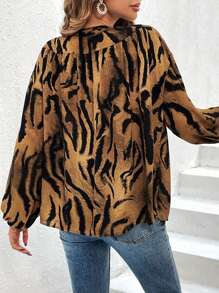 SHEIN Clasi Tiger Striped Print Lantern Sleeve Blouse - Multicolor - View 2