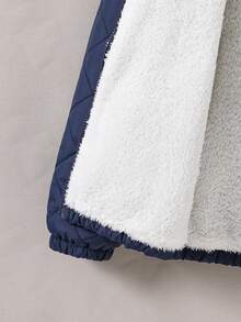 男童字母贴布泰迪熊内衬袋鼠口袋连帽夹棉大衣 - 藍色 - 查看 5