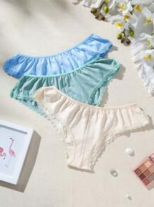 Snug Zone Women's Solid Color Lace Trimmed Triangle Panties ,3 Pcs - Multicolor - View 1